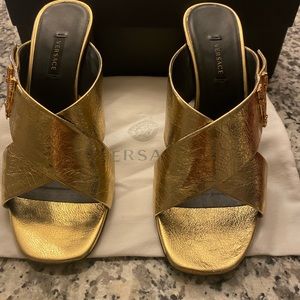 (Authentic)Versace Chunky heel logo mule